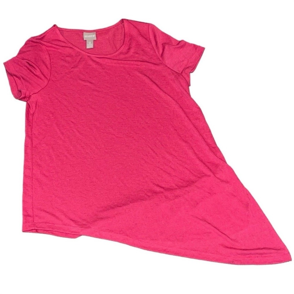 New Chicos Pink Supremely Soft Tee Shirt Asymetric Sharkbite Hem Top Size Small